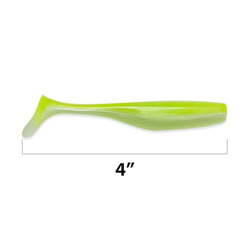 Soft Plastic Paddle Tail Swimbaits – 3 1/4", 4" & 5" Soft Plastic Fishing Lures with Extra-Large Tail for Lifelike Swimming Action – Freshwater & Saltwater - color: Electric Green, size: 4 Inch - 12 Pack