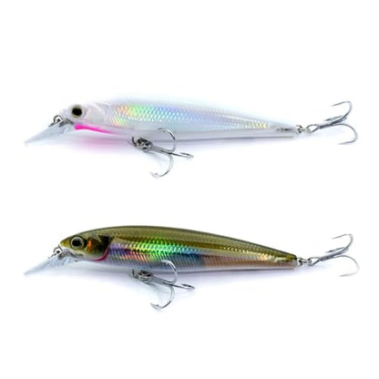 LOGOFUN 2Pcs Fishing Lures Top Water and Deep Sea Bass Fishing Lure for Freshwater and Saltwater Swim Bait 3D Holographic Laser Floating Lure Angling Fishing Gear, 4.7 Inch, 0.8 oz, SW-120F - color: #PW & #AH