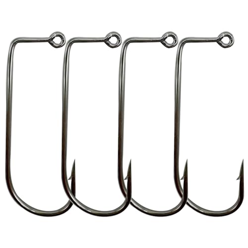 50pcs/100pcs Aberdeen 90 Degree Fishing Jig Hooks Long Shank Forged Barbarian Hooks High Carbon Steel Fishing Hooks for Freshwater & Saltwater Size: 6#-6/0# - size: 2/0#-100pcs