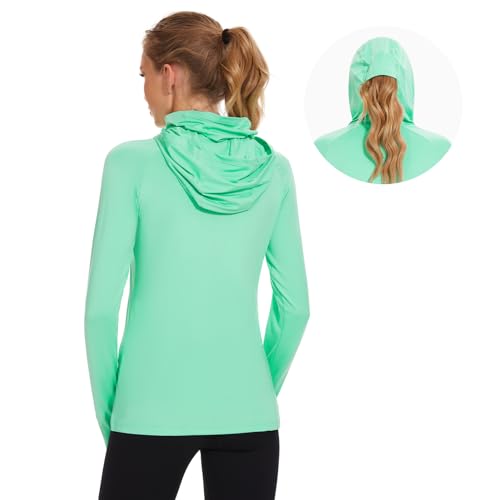BASSDASH Women’s UPF 50+ Hoodie Shirt with Breathable Face Mask - color: Mint, size: 3X-Large