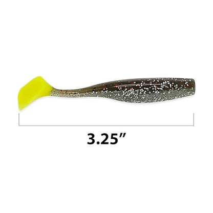 Soft Plastic Paddle Tail Swimbaits – 3 1/4", 4" & 5" Soft Plastic Fishing Lures with Extra-Large Tail for Lifelike Swimming Action – Freshwater & Saltwater - color: Oliver Twist with Chartreuse Tail, size: 3 1/4 Inch - 12 Pack