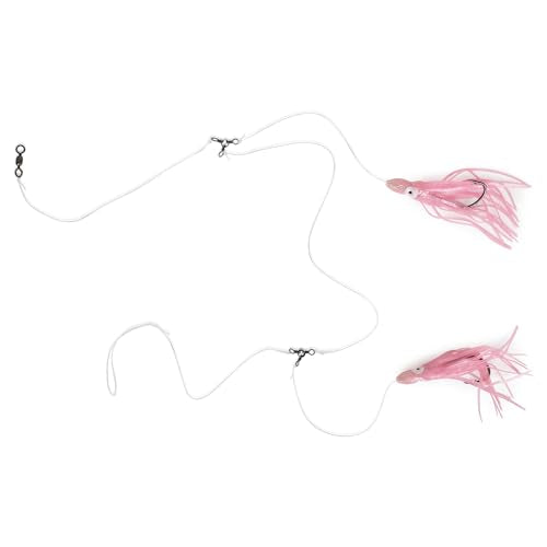 UMT Tile Fish Hi-Lo Fishing Rig 10/0 Snelled Octopus Mustad Hook, Pink & White Glow, Glow in The Dark Skirts Deepsea Fishing Rigs, Heavy Duty 3-Way Swivel 1, 5, 10 Pack Options - color: Pink Glow