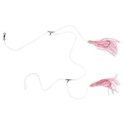 UMT Tile Fish Hi-Lo Fishing Rig 10/0 Snelled Octopus Mustad Hook, Pink & White Glow, Glow in The Dark Skirts Deepsea Fishing Rigs, Heavy Duty 3-Way Swivel 1, 5, 10 Pack Options - color: Pink Glow
