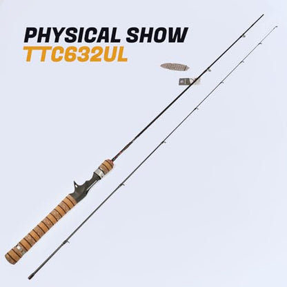 Teton 5'2"-6'6" BFS Fishing Rod Casting & Spinning, Ultra Light Rods, 40T Carbon Fiber Blank, Fuji Guides & Reel Seat, MF Fast Action, 2 Piece Travel Trout Lure Pole - size: Cast 6'3"-UL-M Fast-TTC632UL