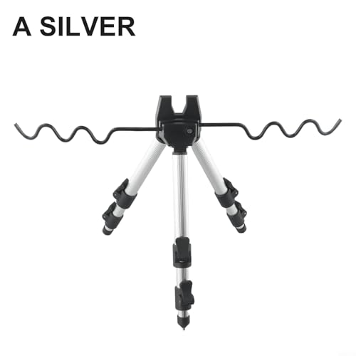 Telescopic Rod Holder Tripod, Aluminum Alloy, 24.4 Inch (Holds 7 Rods) – Adjustable Collapsible Stand with Ground Spikes & Stability Hook for Bank Shore Surf Casting (Silver) - color: A Silver
