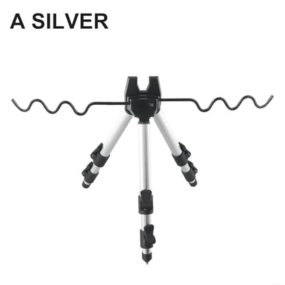 Telescopic Rod Holder Tripod, Aluminum Alloy, 24.4 Inch (Holds 7 Rods) – Adjustable Collapsible Stand with Ground Spikes & Stability Hook for Bank Shore Surf Casting (Silver) - color: A Silver