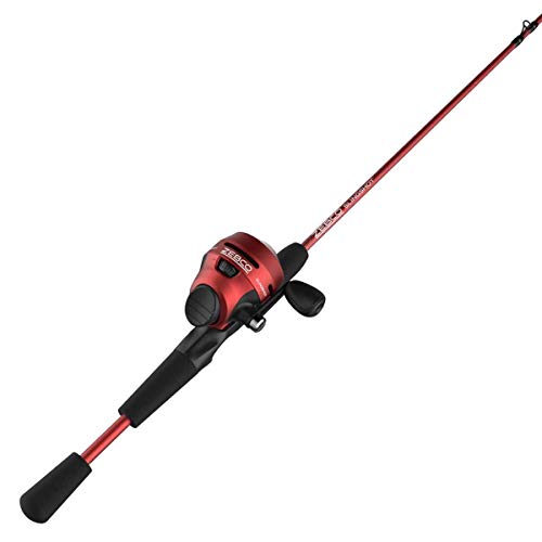 Zebco Slingshot Spincast Reel and Fishing Rod Combo, 2-Piece Fishing Pole, Right-Hand Retrieve, Pre-Spooled with 10-Pound Zebco Line - color: Red