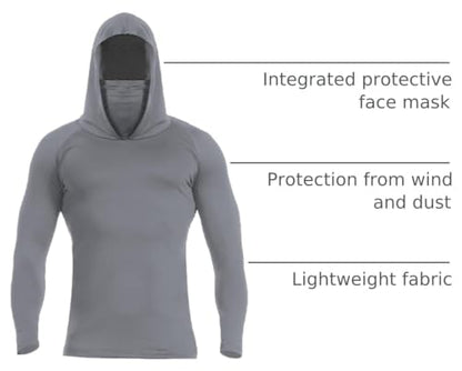 Men's UPF 50+ Sun Protection Hooded Shirt with Integrated Face Cover Long Sleeve Lightweight Rash Guard Shirts - color: C201- Gray, size: Medium