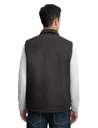 TBMPOY Men's Winter Vest Casual Sherpa Fleece lined Full Zip Lightweight Vest Outerwear Warm Cotton Travel Jackets - color: Deep Gray, size: Medium