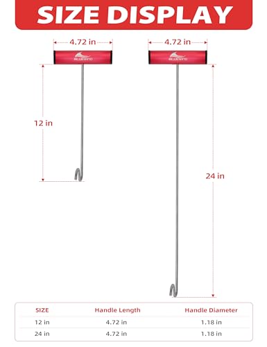BLUEWING Fishing Hook Remover 12in/24in Stainless Steel Fish Dehooker Saltwater Push and Pull Dehooking Tool, Twist Resistance Design 1pc - color: Red, size: 12", style: Dual Curve Design