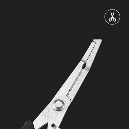 Multifunctional Fishing Plier Fish Hook Remover Cutter Scissors with Hooked Tip Practical Fishing Tool Durable Stainless Steel Fish Hook Remover Multifunctional Fishing Tool Accessory, Black