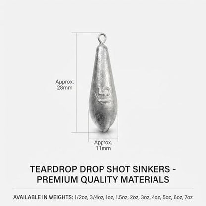Teardrop Drop Shot Sinkers – Lead Fishing Weights & Sinkers for Bass, Catfish & Surf Fishing – Freshwater & Saltwater – 10 Sizes 1/2oz to 7oz, More Per Pack - style: 15g/1/2oz – 20pcs