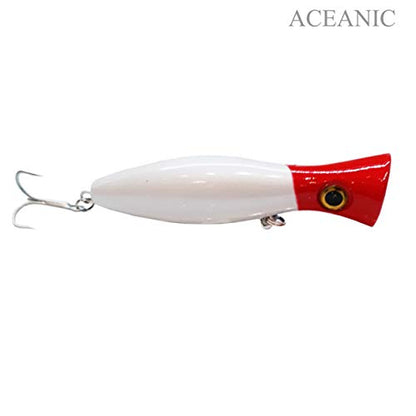 Large Top Water Popper 4.75 in/1.5 oz Lure Artificial Seal Lure 3D Eyes Hard Popper with Hooks and Ring for Saltwater Offshore, Surf Fishing, Bass, Bluefish, Giant Jack - color: RED HEAD