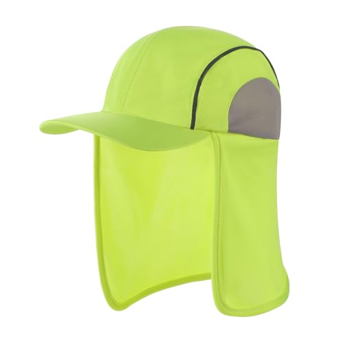 High Visibility Reflective Work Safety Hat Wide Brim Boonie Sun Hat UV Protection Fishing Cap with Neck Flap - color: Yellow