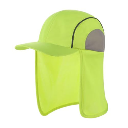 High Visibility Reflective Work Safety Hat Wide Brim Boonie Sun Hat UV Protection Fishing Cap with Neck Flap - color: Yellow