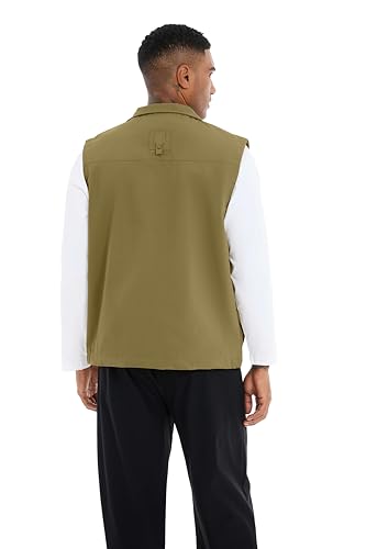 Utility Vest for Men Fishing Golf Travel Hiking Photo Outwear Lightweight Sleeveless Jacket with Pockets - color: Khaki1, size: Large