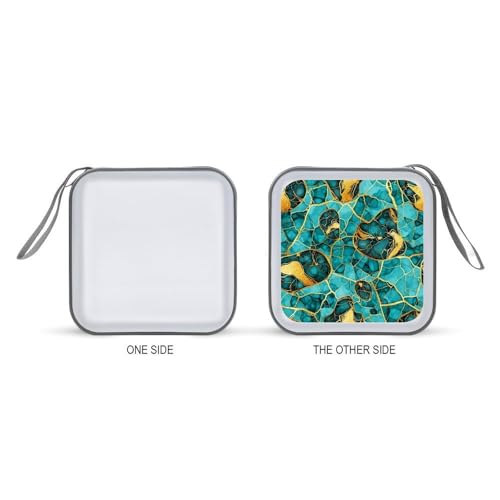 Turquoise Luxury Texture Gold Glitters Marble Hard Plastic DVD Case Portable Zipper CD Cases Holder Cases Storage Binder Booklet Album 40 Capacity - color: color769