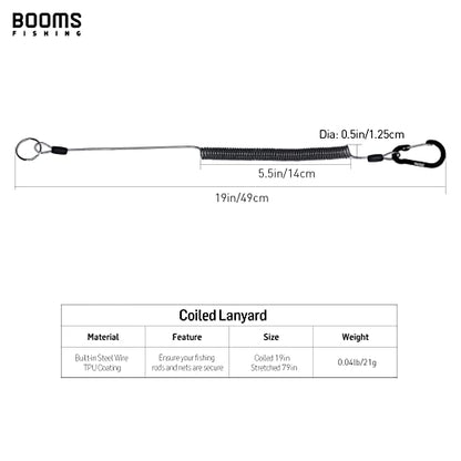 Booms Fishing T01 Coiled Lanyards for Fishing Rods and Fly Fishing Nets