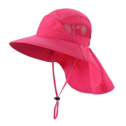 Home Prefer UPF50 Wide Brim Kids Sun Hat Neck Flap Boys Girls Sun Protection Hat for Beach Fishing - color: Hot Pink, size: 2-4T