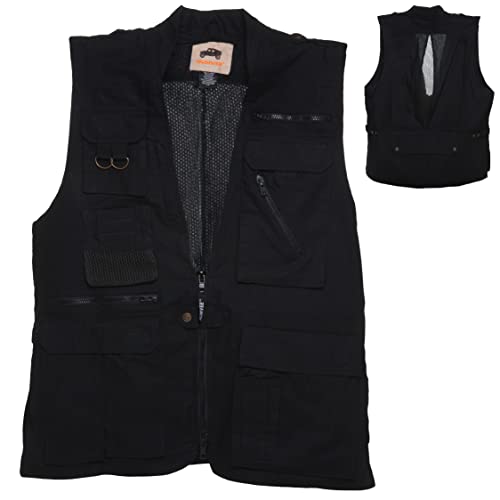 Humvee Safari Photography Vest for Men, Women, Unisex - Vest for Hunting, Fishing, Camping, Travel, Hiking, Outdoor - 100% Cotton, Black, Small