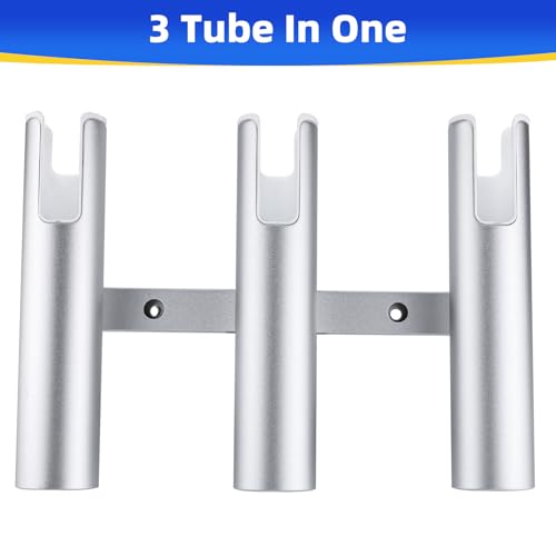 NovelBee 2pcs 3 Tube Fishing Rod Holders for Boat,Aluminium Rod Holders with Screws - color: Silver & White