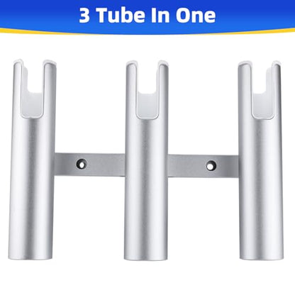 NovelBee 2pcs 3 Tube Fishing Rod Holders for Boat,Aluminium Rod Holders with Screws - color: Silver & White