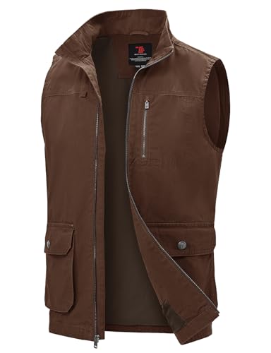 TBMPOY Men's Lightweight Vest Cotton Stylish Sleeveless Travel Casual Work Canvas Outerwear Utility Jacket Fishing Hiking - color: Coffee, size: Small