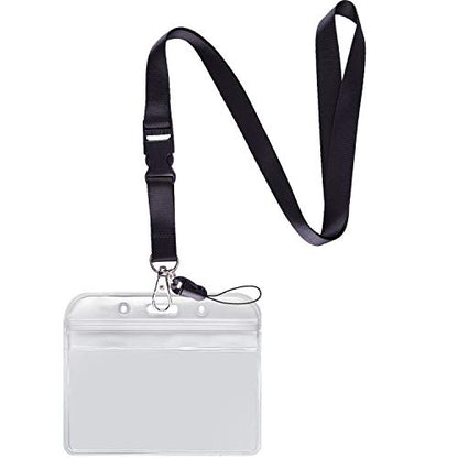 1Pack Black Neck Lanyard,Detachable Buckle with Horizontal ID Badge Holder | Quick Release,Lightweight,for Office,Keys etc - color: 1 Pack Black Lanyard With Badge Holder