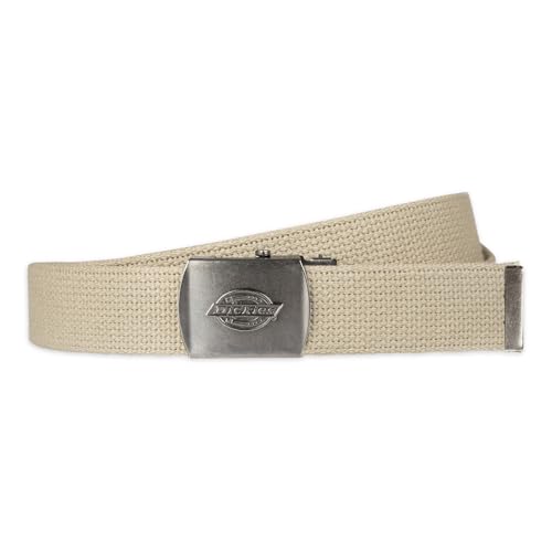 Dickies mens Fabric Web Plaque Logo Buckle Belt - Fits Up to Size 42" Waist - color: Black and Tan, size: One Size - Cut to Fit