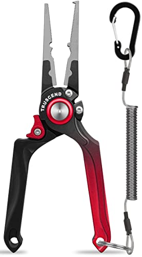 TRUSCEND Easy Use Lockable Fishing Pliers with Tungsten Carbide Cutter, Innovative Ergonomic Handy Handle, Saltwater Corrosion Resistant Teflon Coated Fishing Tool, Light Multi-Function Fishing Gear - color: D3-red