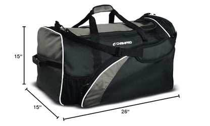 CHAMPRO Varsity Football Equipment Bag With Shoulder Carry Strap, Laundry and Helmet Bags - color: BLACK, GREY