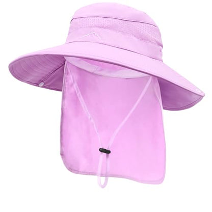 Sun Hats for Men Women, UPF50+ Protection Safari Hat,Wide Brim Fishing Hat with Neck Flap,Bucket Hats for Beach Hiking - color: Purple