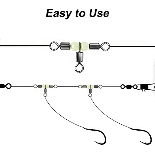 Goture Fishing Swivels, 3 Way Swivels Fishing Tackle, T Shape Cross Line Rolling Swivels with Luminous Beads Saltwater Freshwater,Three Way Fishing Swivels Barrel Swivels for Catfish Rig Surf Rig - color: C:30pcs 3 Way Fishing Swivels-Luminous, size: 10*1