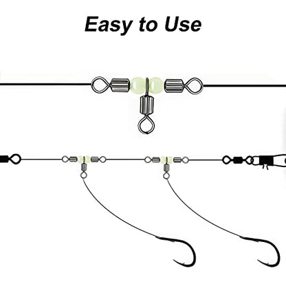 Goture Fishing Swivels, 3 Way Swivels Fishing Tackle, T Shape Cross Line Rolling Swivels with Luminous Beads Saltwater Freshwater,Three Way Fishing Swivels Barrel Swivels for Catfish Rig Surf Rig - color: C:30pcs 3 Way Fishing Swivels-Luminous, size: 3*4