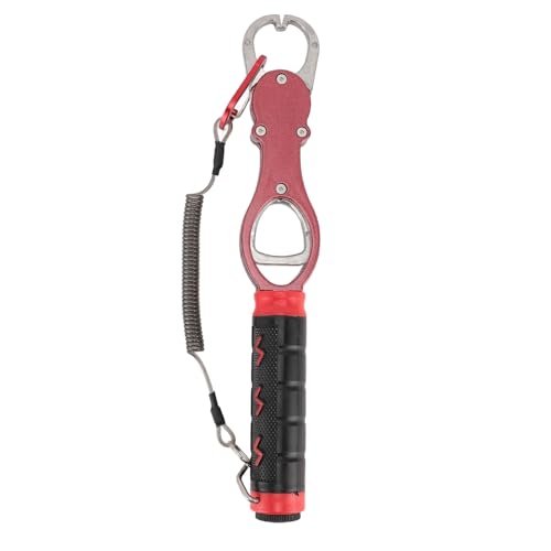 Fish Lip Gripper, Fish Lip Gripper with Scale Aluminum Alloy Grabber Multifunctional Fishing Tool for Men (Red - color: Red