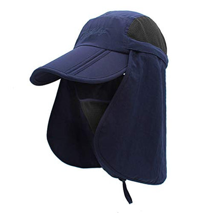 Surblue Neck Face Flap Outdoor Cap UV Protection Sun Hats Fishing Hat Quick-Drying UPF50+ - color: Deep Blue, size: Small