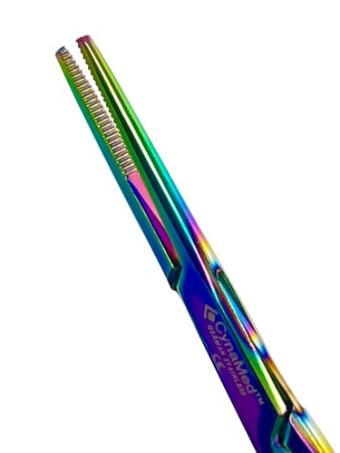 Premium Hemostat Forceps Set 5.5 Inch – Stainless Steel Straight & Curved Hemostat Pliers for Piercing, Fishing, Jewelry Making, Craft & Multi-Purpose Use Multi Rainbow Titanium Coated
