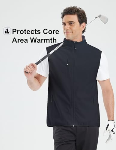 Men's Softshell Vest Fleece-Lined Windproof Sleeveless Jacket for Travel Hiking Fishing Running Golf - color: Black, size: Small