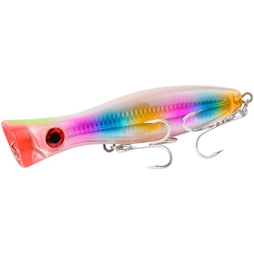 Popper Fishing Lure, JAZALIC 1 PCS Topwater Popper Lures 3D Eyes Fishing Accessories for Saltwater Surface Casting and Freshwater Gt Tuna Kingfish Large Predator Fish (6.3in, 2.82Oz) - color: Colorful