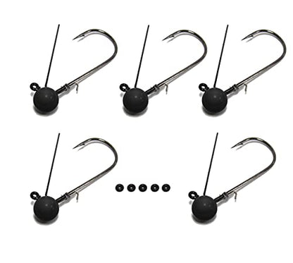 Harmony Fishing - Tungsten Weedless Ball Jigheads [Pack of 5 w/ 10 Bait Pegs] (Ball jig Heads for Swim jigs and Soft Plastics) - size: 1/8oz