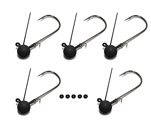 Harmony Fishing - Tungsten Weedless Ball Jigheads [Pack of 5 w/ 10 Bait Pegs] (Ball jig Heads for Swim jigs and Soft Plastics) - size: 1/8oz