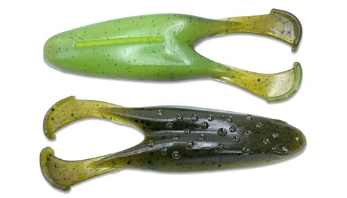Phat Pak Baits - Skipper Toad Zoom Horny Toad Style Soft Plastic Frog 4" 10ct Top Water Bass Fishing Lure - color: Green Pumpkin Chartreuse