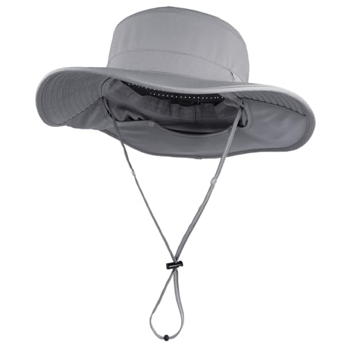 Connectyle Men's Wide Brim Sun Hat with Neck Flap UPF 50+ Packable Breathable Boonie Bucket Hat for Fishing Hiking Safari - color: Light Grey