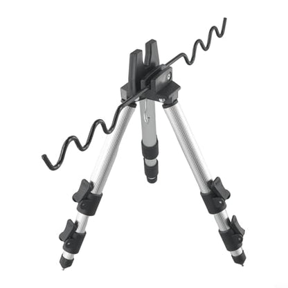 Telescopic Rod Holder Tripod, Aluminum Alloy, 24.4 Inch (Holds 7 Rods) – Adjustable Collapsible Stand with Ground Spikes & Stability Hook for Bank Shore Surf Casting (Silver) - color: A Silver