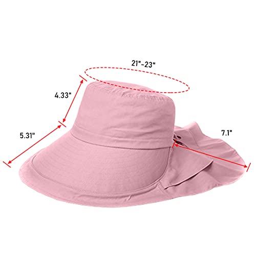 Womens Sun Hat UPF 50+ Wide Brim and Ponytail Hole, Hiking Safari Hat with Neck Flap… - color: Pink