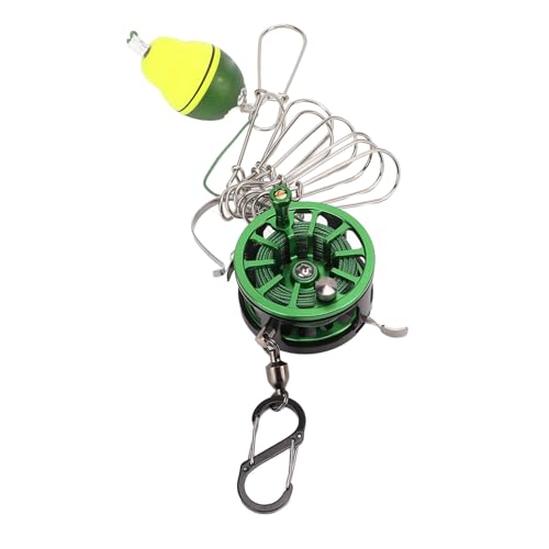plplaaoo Portable Live Fish Lock Buckle Stainless Steel Telescopic Fish Stringer Clip with 8 Detachable Snaps 6M Lanyard for Fishing Enthusiasts Green