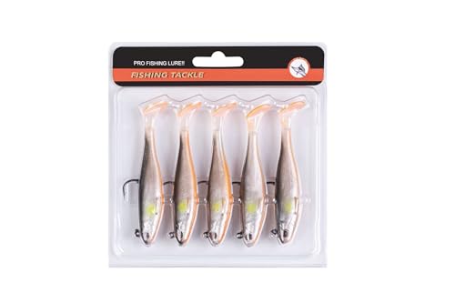 5/6Pcs Easy Catch Pre-Rigged Soft Lures,Baits for Bass Fishing - Jig Heads Soft Plastic Walleye Lures, Fishing Bait for Saltwater & Freshwater - color: 3.5",0.42oz,Orange