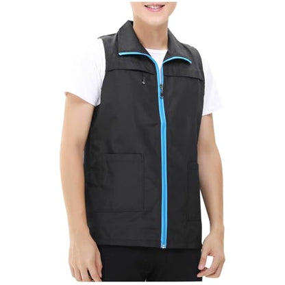 Men Women Outdoor Fishing Vest Zip Up Travel Hiking Summer Outerwear Unisex Mesh Breathable Waistcoat Lightweight - color: Black, size: Medium