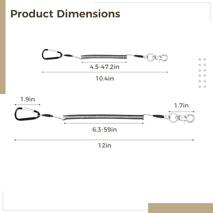 10 Pcs Fishing Tool Lanyards, Retractable Stainless Steel Wire Tethers, Heavy Duty Coiled Security Cables with Carabiners, 2 Sizes for Range Finder Kayak Accessories Fishing Gear
