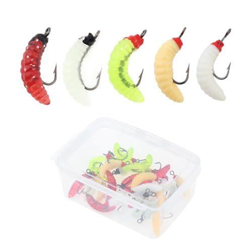 30pcs Soft Maggot Baits Fake Bread Worms, Silicone Baits Bread Worm Fishing Lure, Soft Maggots Fishing Bait for Crappie Bass Trout